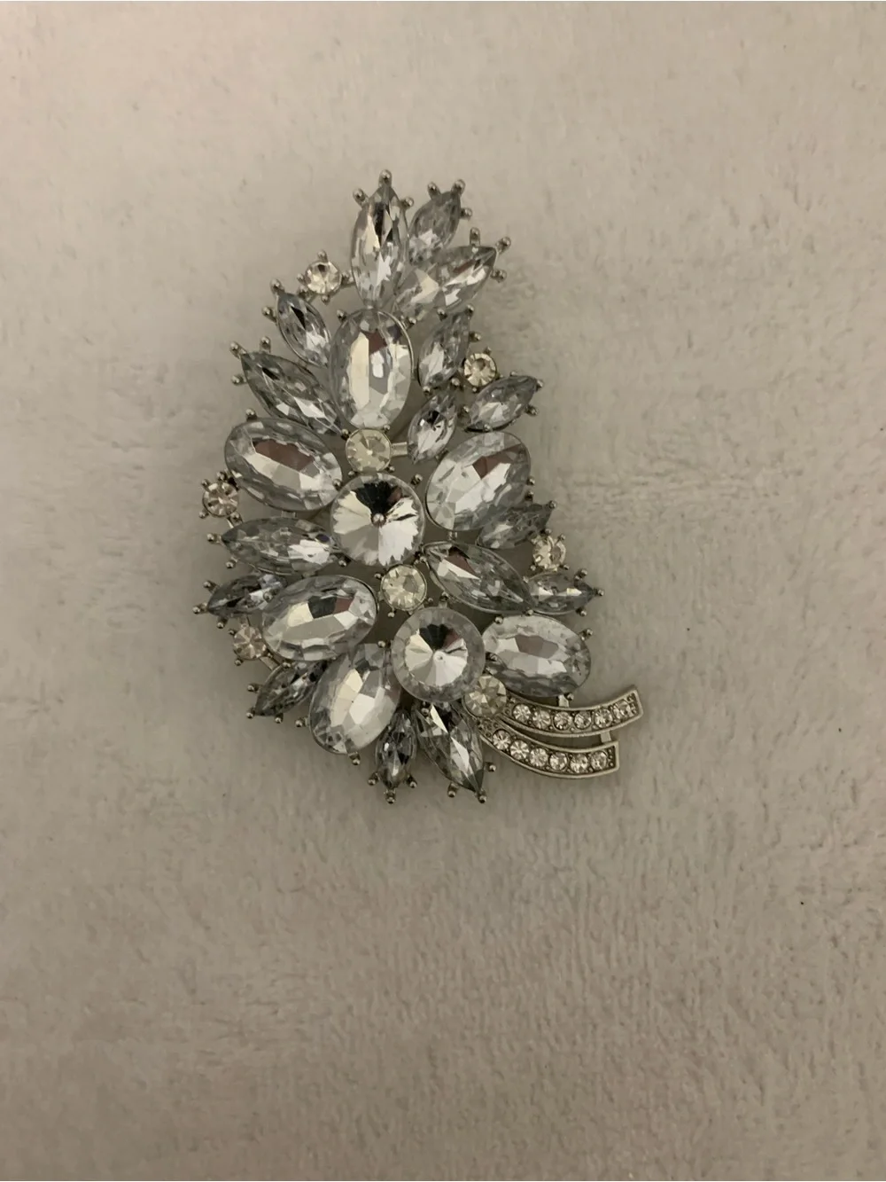 Crystal Cluster Silver-Tone Brooch - Clear Crystal Floral Pin